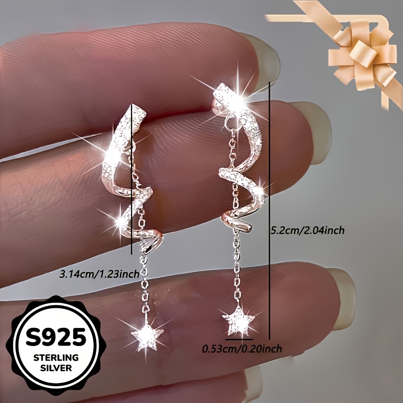 1 pair s925 sterling silver tassel drop earrings with sparkling cubic zirconia hypoallergenic   daily wear and parties ideal for gift   elegant and vintage style Product details 3