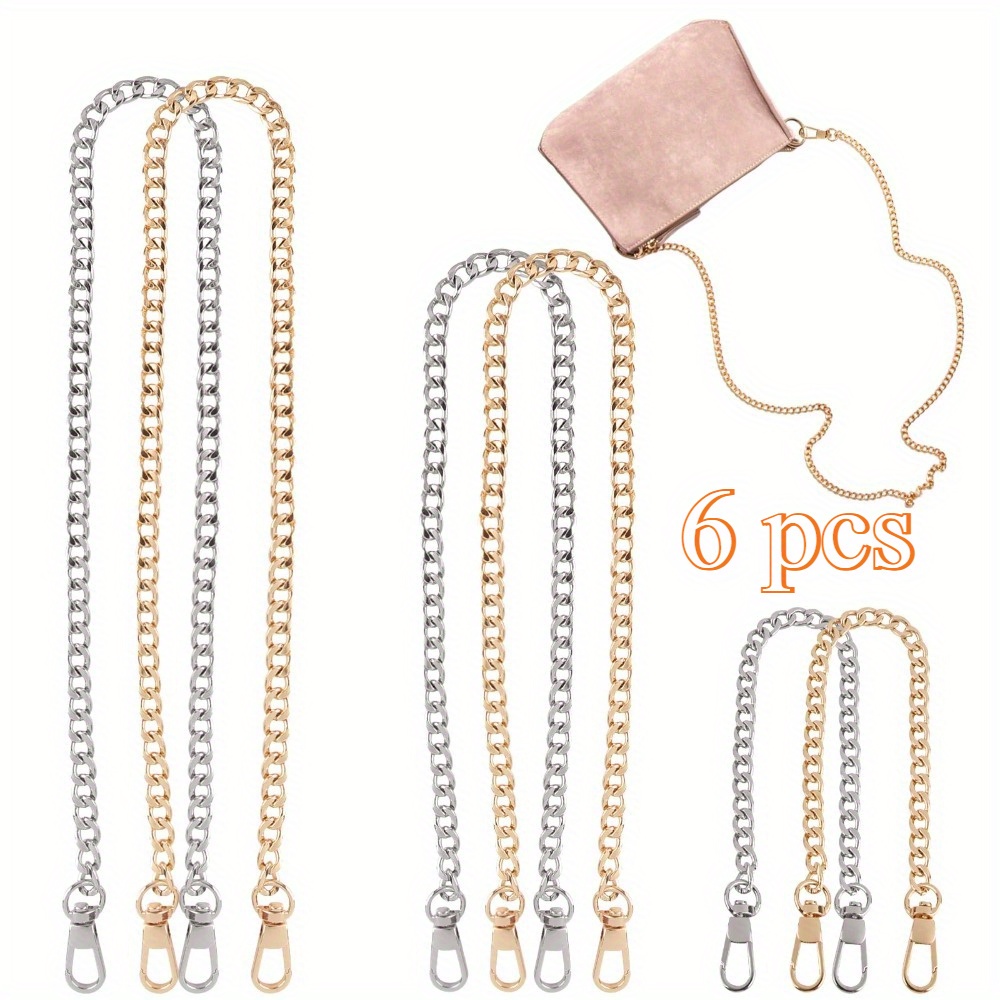 TEMU 6pcs Handbag Chain Set, 30/ 60/ 120cm Yellow & Silvery Metal Chains, Handbag Shoulder Strap & Hanging Accessory, Great Christmas Halloween Gift