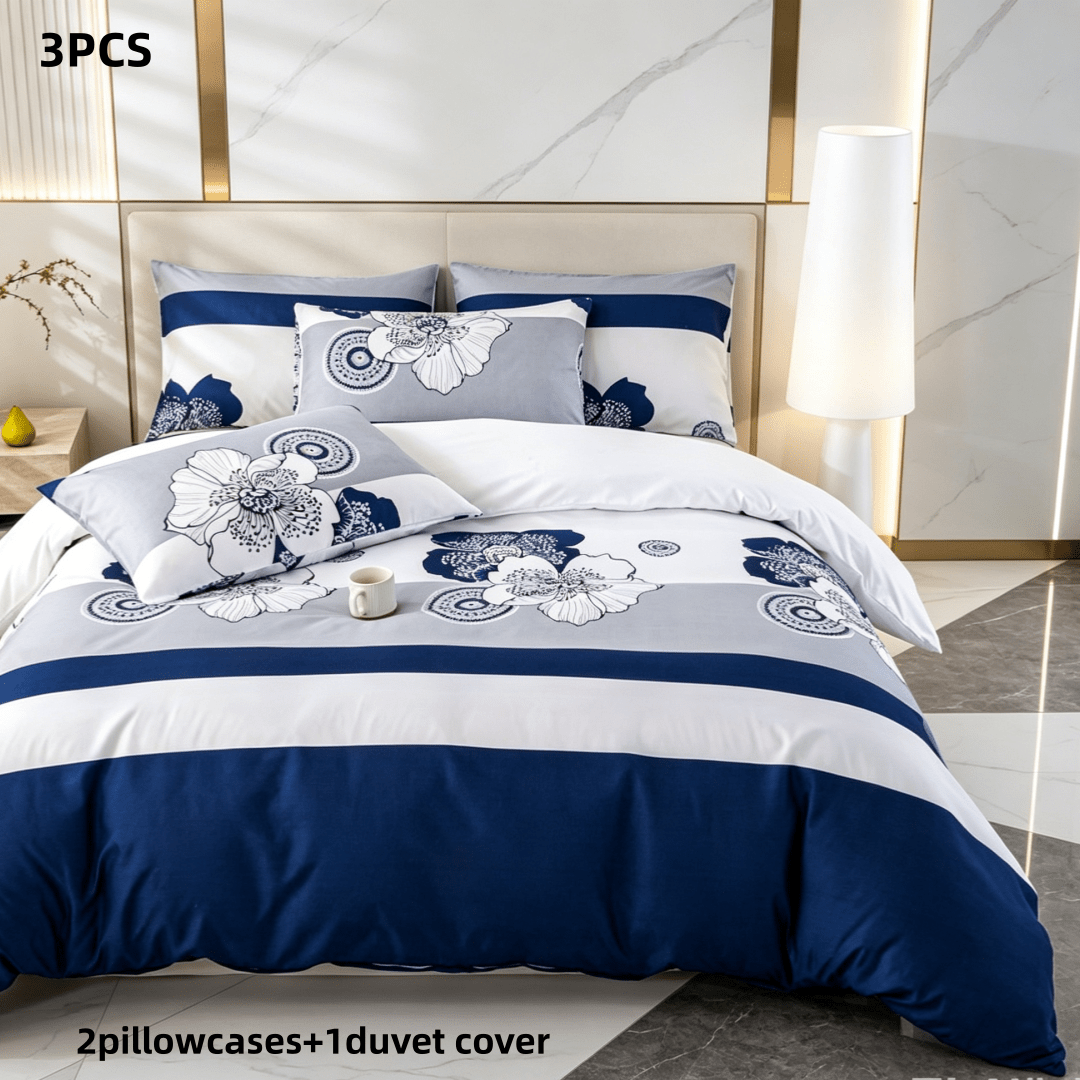TEMU 2/3pcs, 1 Duvet Cover   1/2 Pillowcases Bedding, 135 X 200cm, Light Luxury Blue Floral Bedding, Skin-friendly Brushed Fabric, Simple And Modern