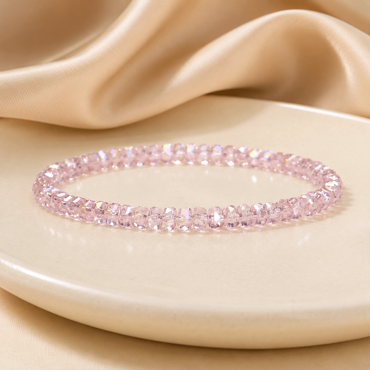 Light Pink Sparkling Faceted Bead Bracelet, Decorative Gift