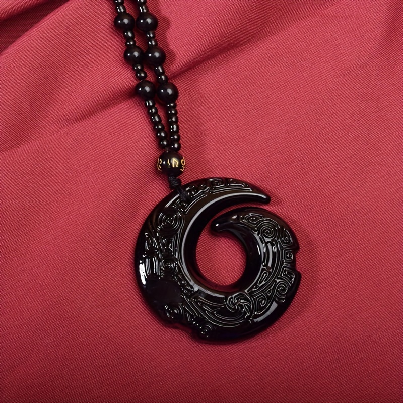 Image of Men's Obsidian Pendant Necklace 1pc - Exquisite Swirl Pattern, Polished Bead Chain Accessory, Durable And Versatile, Suitable For Daily Or Formal Occasions, Ideal Gift For Him