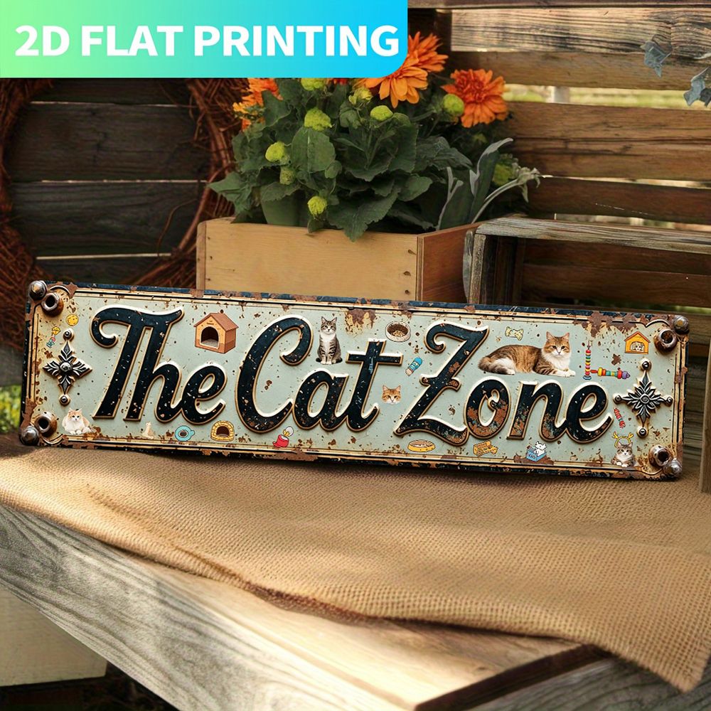 TEMU 2d Flat, [jit] 2d Flat 1pc, Metal Sign, Retro 'the Cat Zone' 15.75inch X 3.94inch Sign, Wall Sign - Humorous Suitable For Home, For Man Cave,