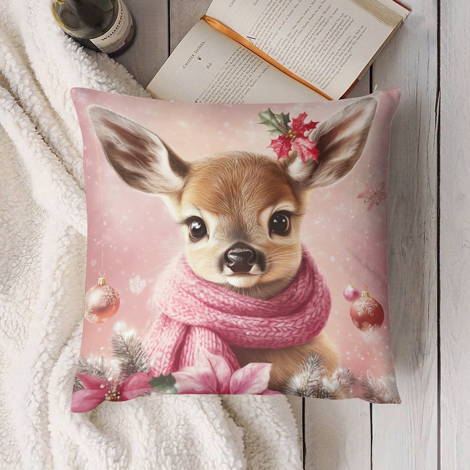 christmas throw pillow cover cute deer in pink Temu Bahrain