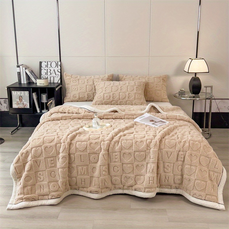 1pc contemporary thickened fleece knit blanket 250 300gsm polyester ultrasonic embossed machine washable     cover bedding office nap throw home decor for bedroom sofa outdoor camping back to school christmas new year Product details 4