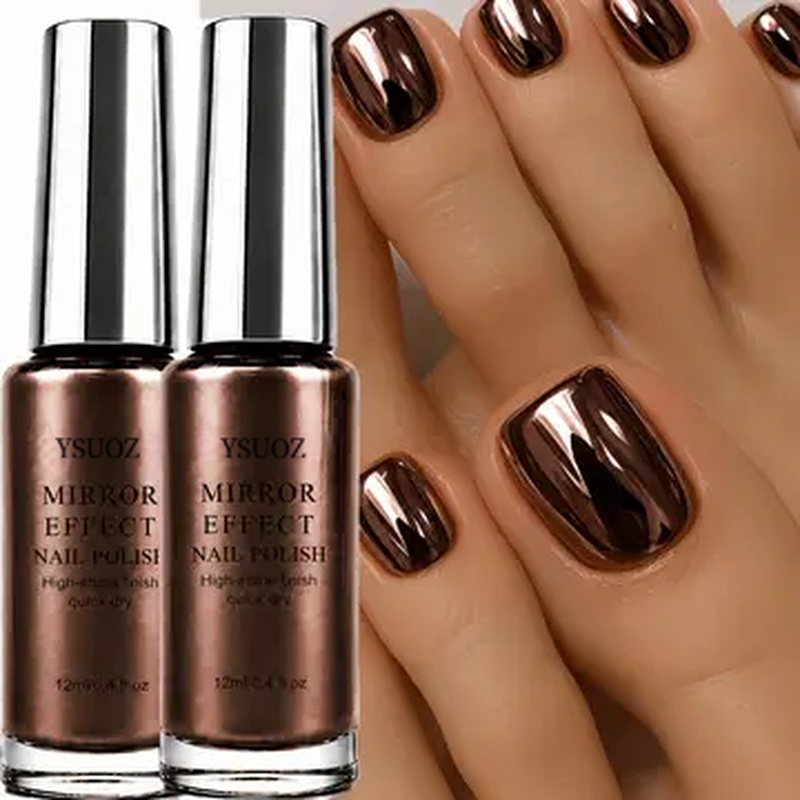 TEMU 2 Bottles Brown Mirror Nail Polish Set, -like , Of Color, Quick Drying, Autumn Comfortable Nail Art Gift Set, Suitable For Women
