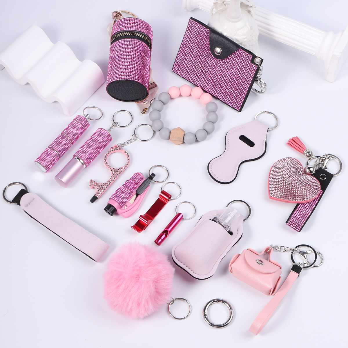 

18pcs Women' Set With Rhinestones, Lobster Clasp, Pompom Card Holder & More - Stylish Accessories Kit For Halloween & Christmas Gifts