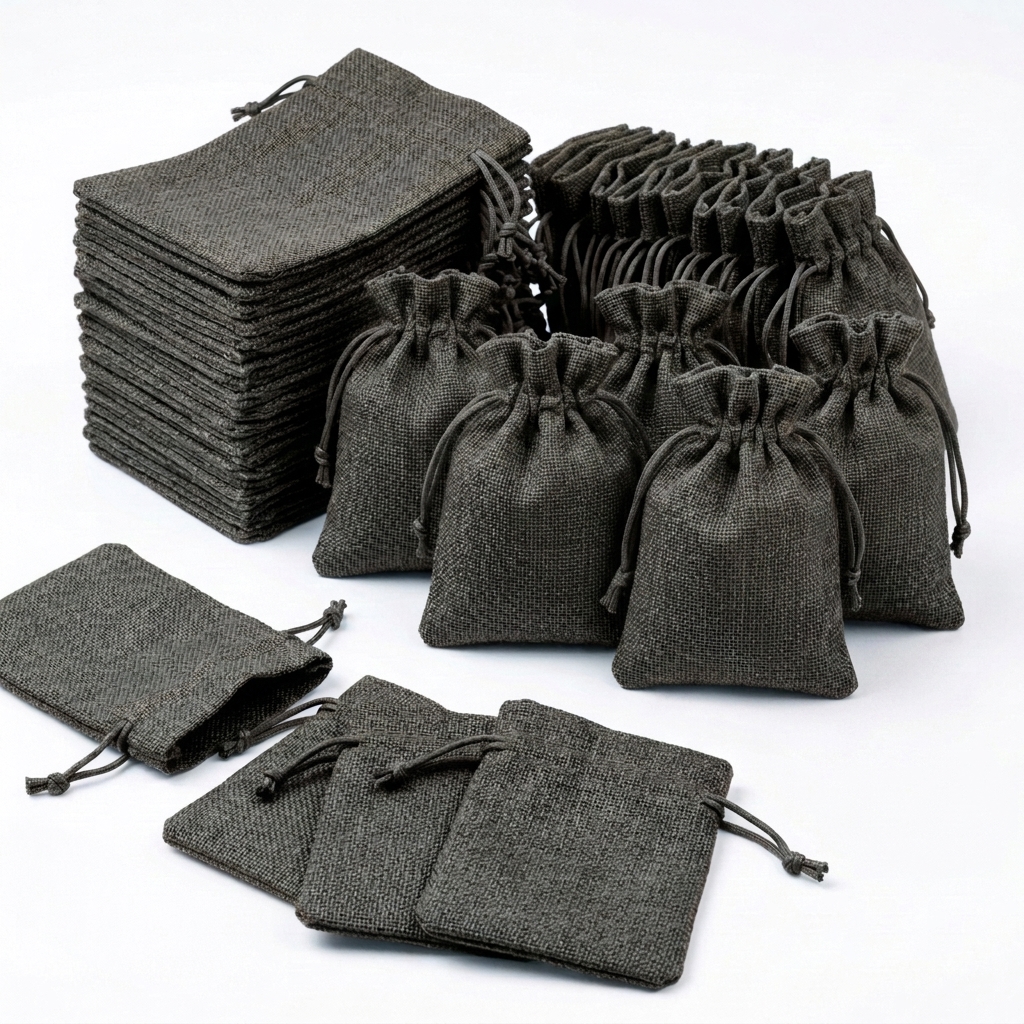 TEMU 50 bolsas de arpillera negras con cordón, bolsitas de regalo de , sacos para joyería con cierre duradero y tejida transpirable para recuerdos de