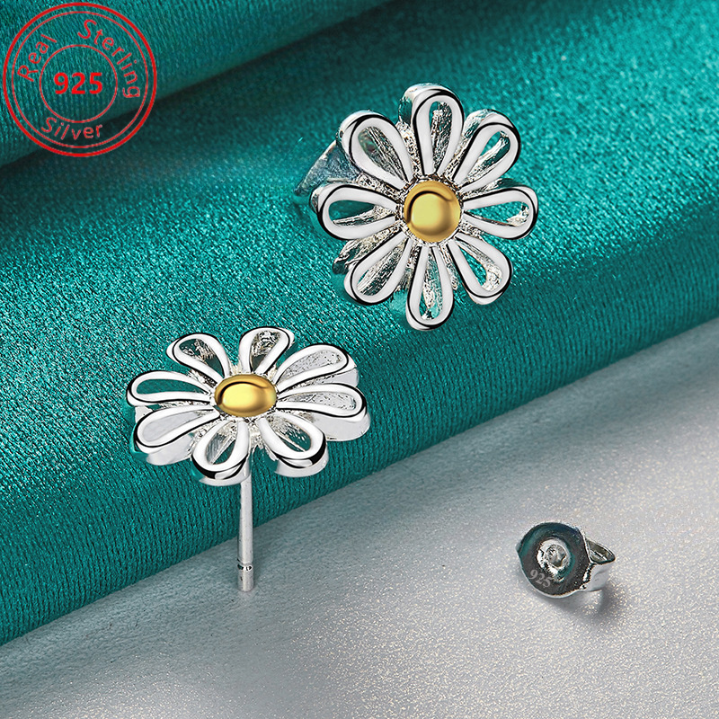 TEMU 1 Pair Of S925 Sterling Silver Flower Stud Earrings - Hypoallergenic - - Wear And Gift - Ideal Valentine's Day Present