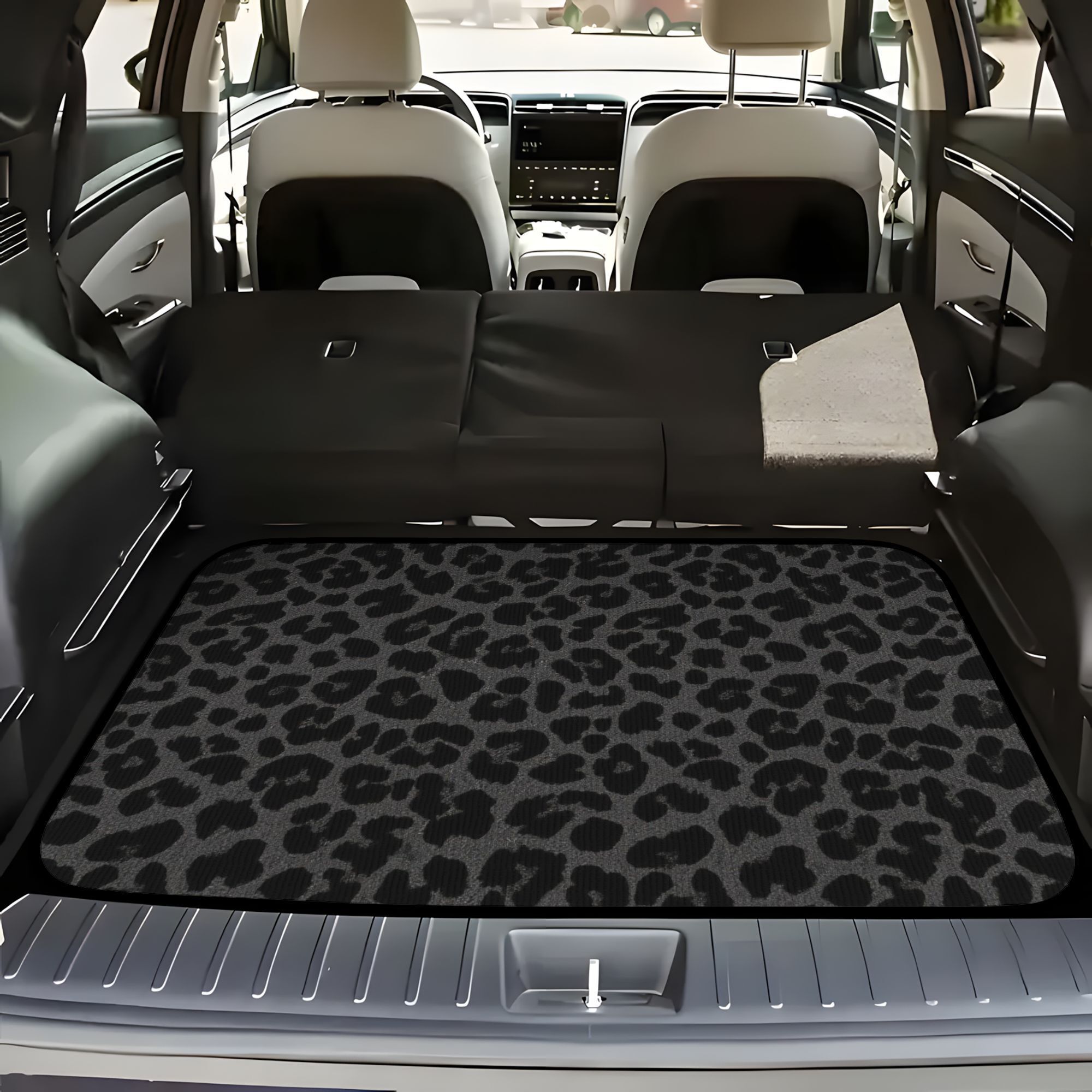 Image of 1pc Print Print Car Trunk Mat Non-slip Polyester Floor Mat With Vibrant Black And White Pattern For Car Trunks, Easy To Clean Interior Liner For All Vehicles, Trunk Mat