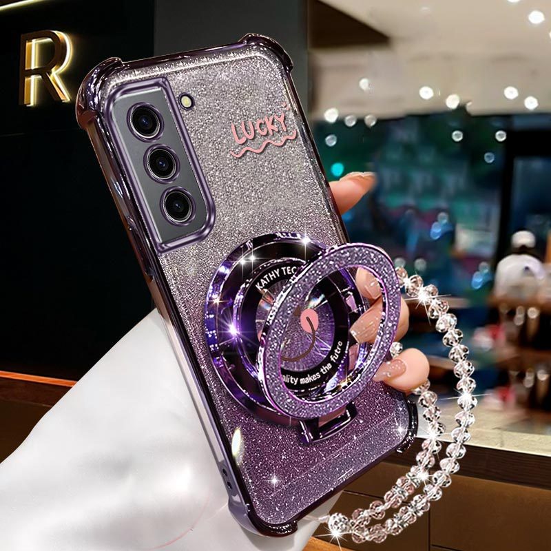 TEMU Phone Case: Diamond Wrist Strap Glitter Face Phone Holder Case On For Galaxy S21 Plus + 5g Anti-knock Shock Proof Stand Back Cover