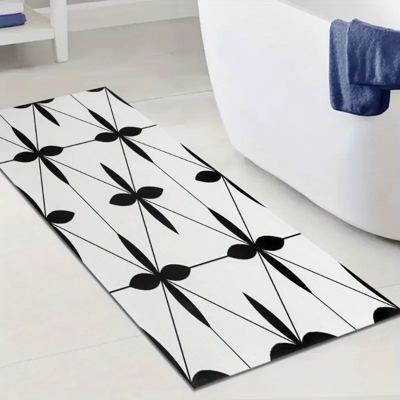 1pc black white geometric pattern non slip bath mat super absorbent easy to clean durable rubber backing bathroom kitchen bedroom and laundry room decor bathroom mat Product details 3