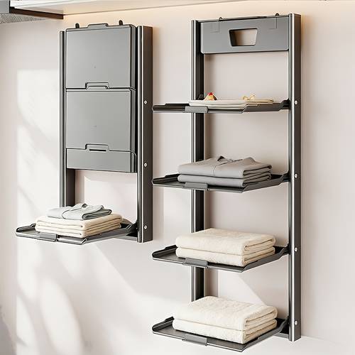 heavy duty vacuum adsorption towel rack nail free layered storage system for bathrooms self folding design modern minimalist toiletries organizing and storage rack shelves