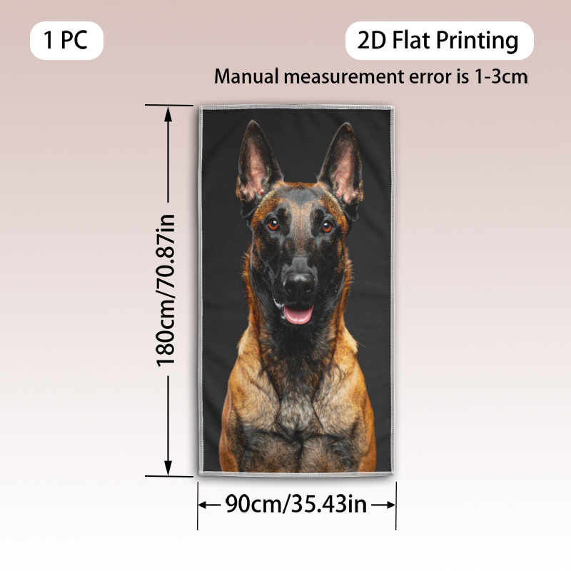 2D ravna, 2D tiskana 1 kos plahta za plažo z realističnim vzorcem belgijskega malinois, pozorni in predani, primerna za plavanje, plažo, prosti