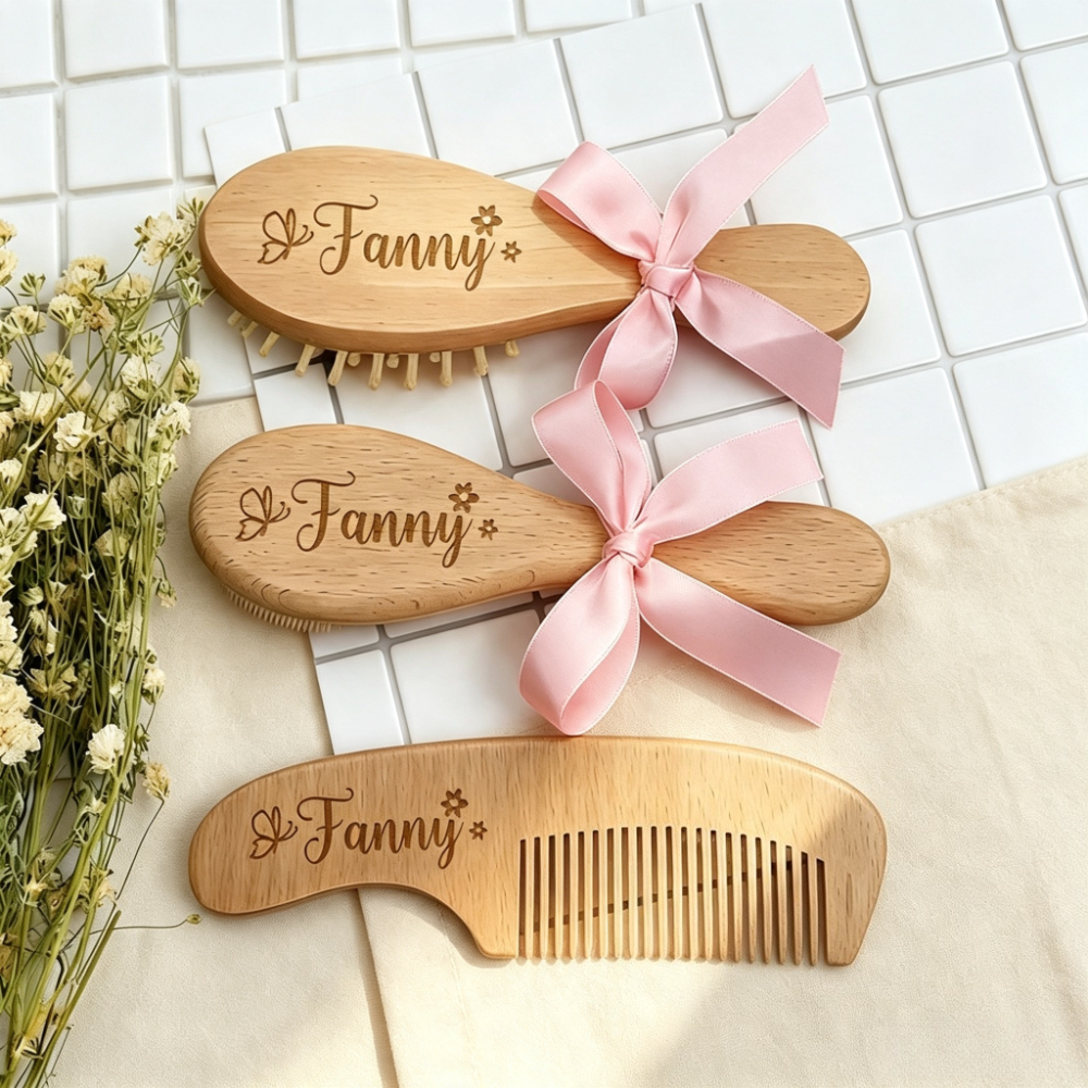 TEMU 3pcs Custom Name Comb Set, Personalized Air Cushion Comb Set, Custom Engraved Wooden Commemorative Hairbrush, Mother's Day Gift Unique Bathing