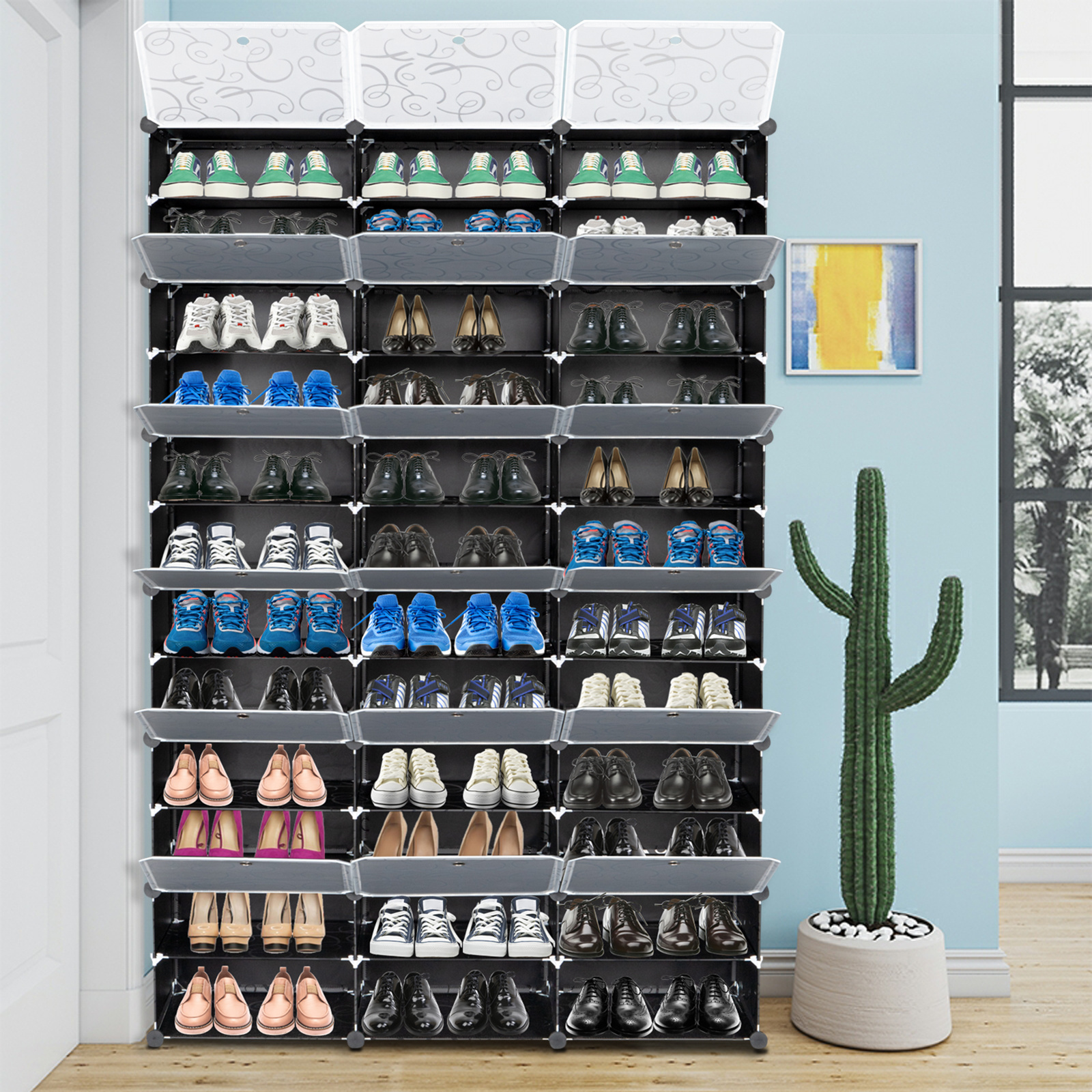 TEMU 12-tier Portable 72 Pair Shoe Rack Organizer 36 Grids Tower Shelf Storage Cabinet Stand Expandable For Heels, Boots, Slippers, Black