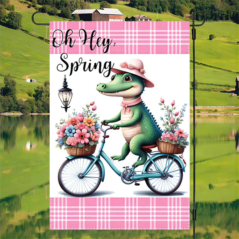 

1pc Spring Double-sided Polyester Garden Flag, 12x18inch, Biker Gator Design, , Waterproof, Burlap Material, No Electricity Needed, Housewarming & Holiday Decor