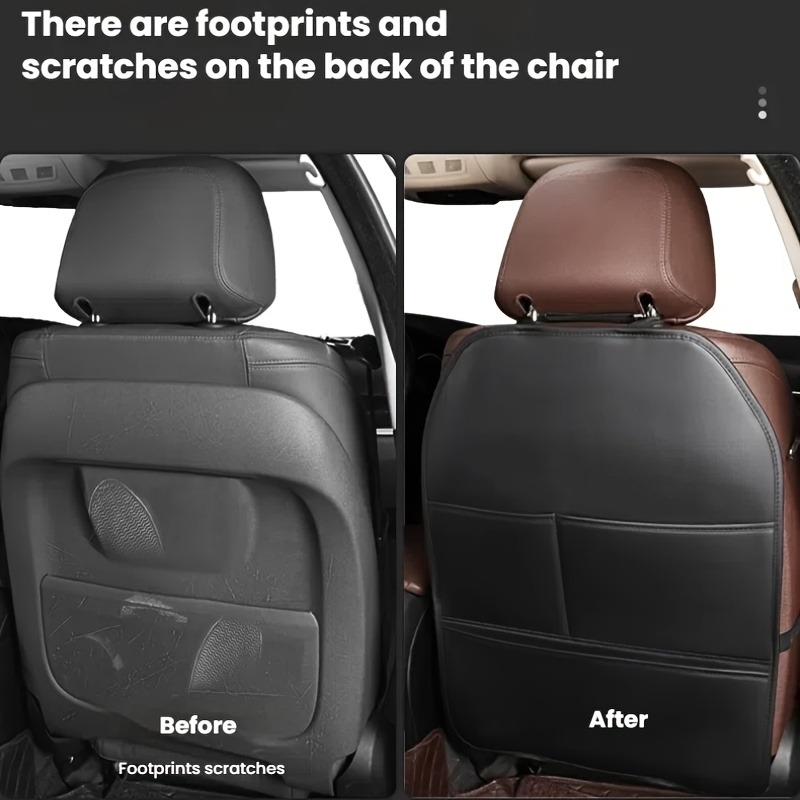 Car Seat Kick Pad Protector - Easy To Clean, Storage Organizer, , Faux Leather, Black, Car Seat Protector, Car Seat Cover