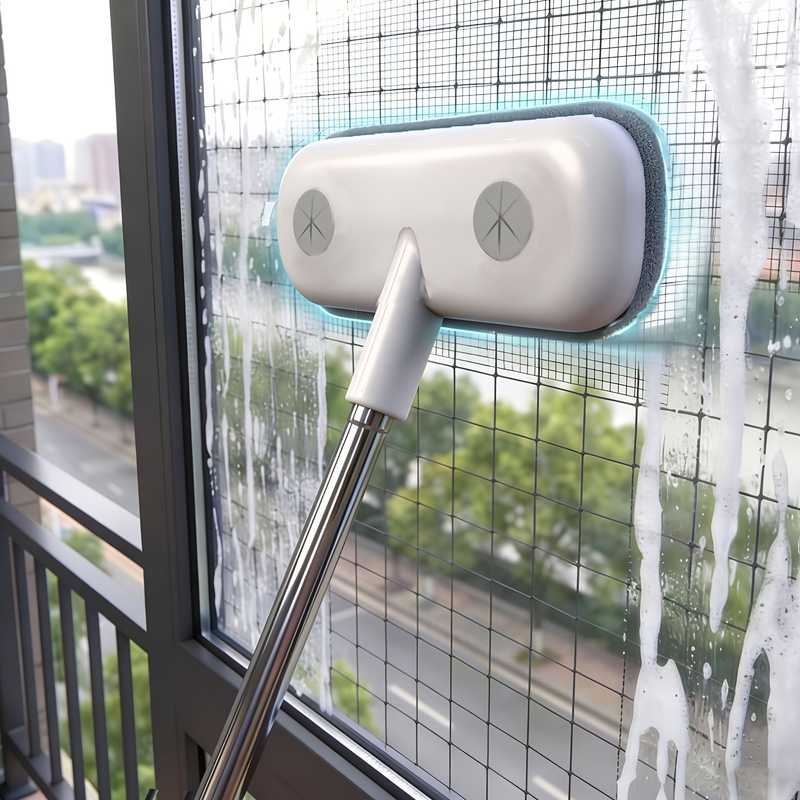 TEMU Brosse magique de nettoyage pour vitres avec manche télescopique, outil de nettoyage d'écrans, enlève-poils d'animaux réutilisable, brosse de