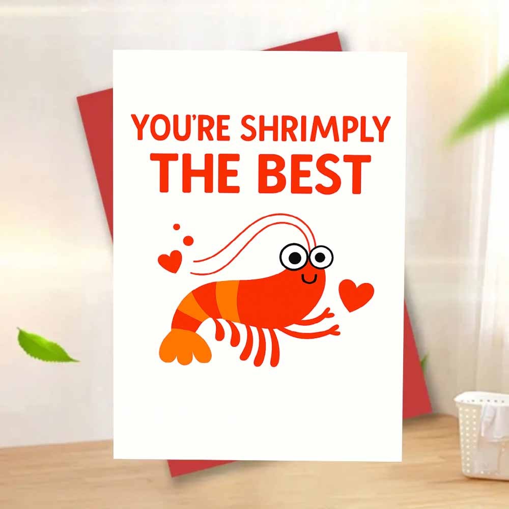 TEMU 1 "you're Simply Shrimp " Fun Shrimp-themed Greeting Card With Envelope, Featuring An Adorable Cartoon Holding A Heart, -, Suitable For