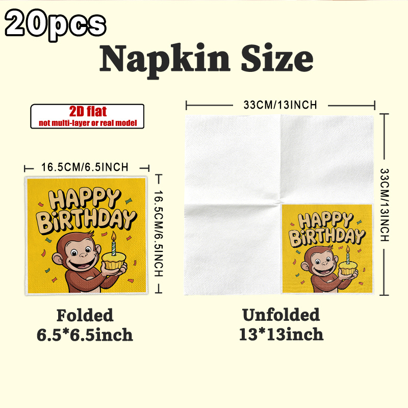 TEMU 2d Flat 20pcs, Happy Birthday Monkey Cake Napkins Party Napkins, Guest Hand Towels Decorative Paper, Spring Summer Picnic, Wedding Birthday