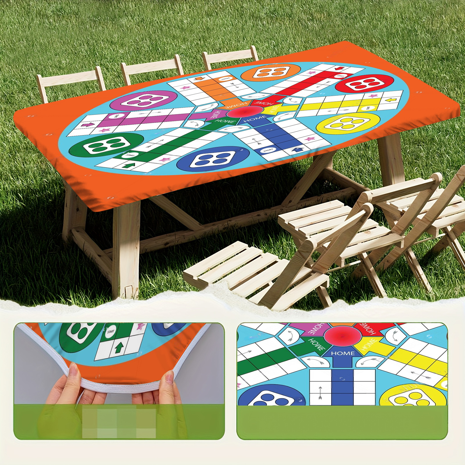 TEMU 1pc Outdoor Tableclothâ, Printed With A Flying Chess Game Board Pattern, Rectangular Outdoor Table Cover, Suitable For Camping, Picnics, And