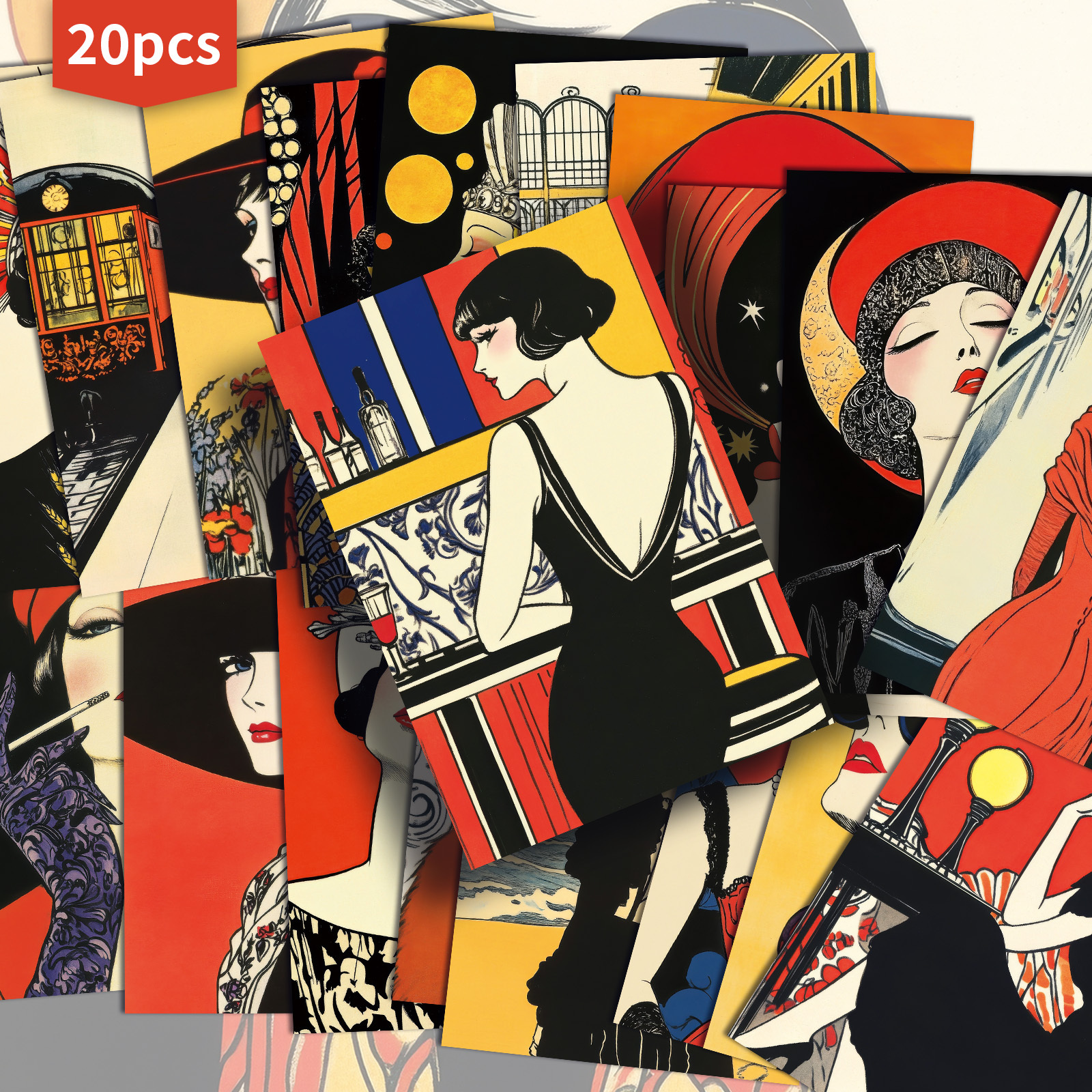 TEMU 20-pack Vintage 1920s Fashion Portraits - Pinup Era Postcards - 4x6 Inches Retro Junk Journal Paper, Classic Pinup Illustrations, Collectible