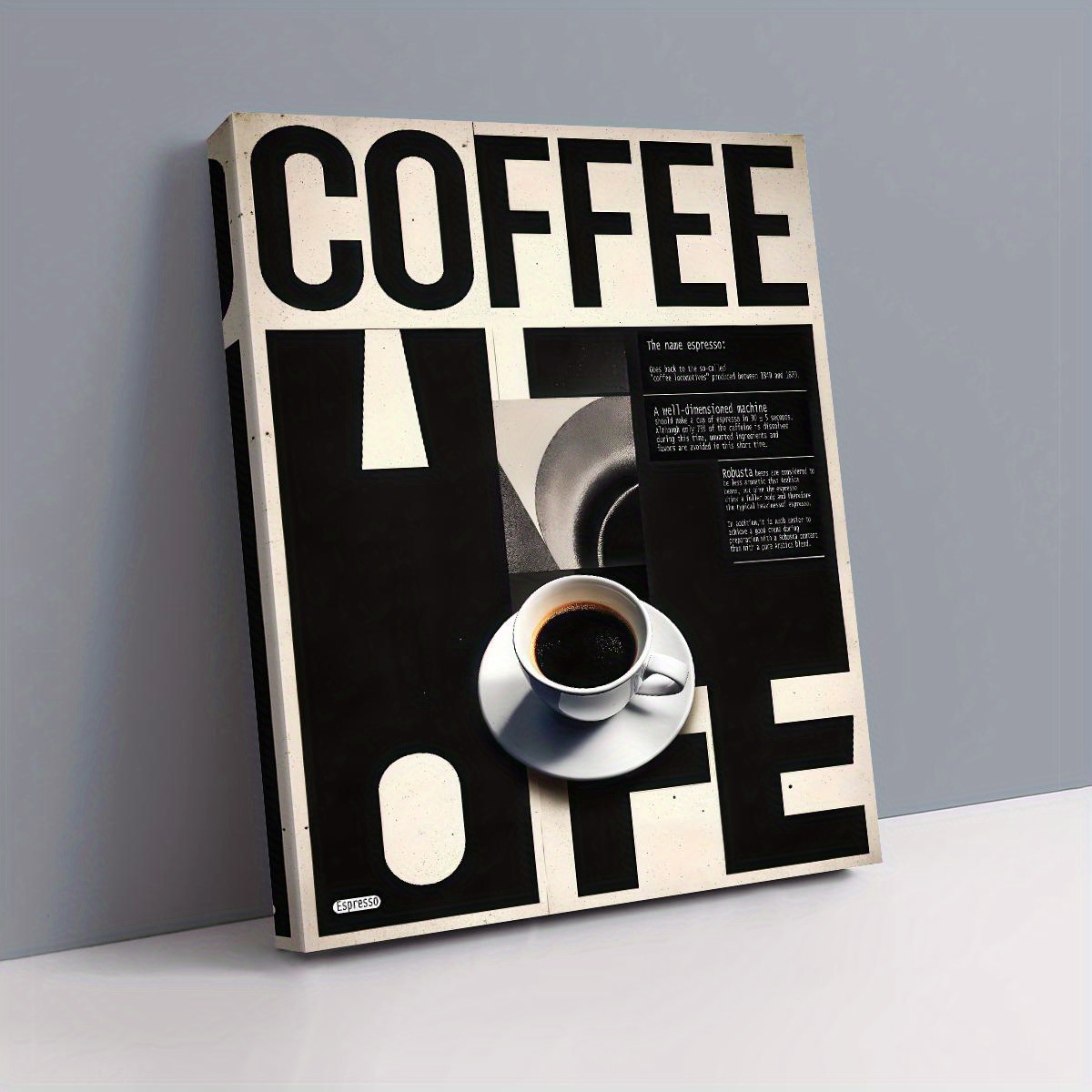 TEMU 2d Flat, 2d Flat, 1pc Ready To Hang Wood Framed Canvas Poster Featuring Modern Coffee Themed Art With 