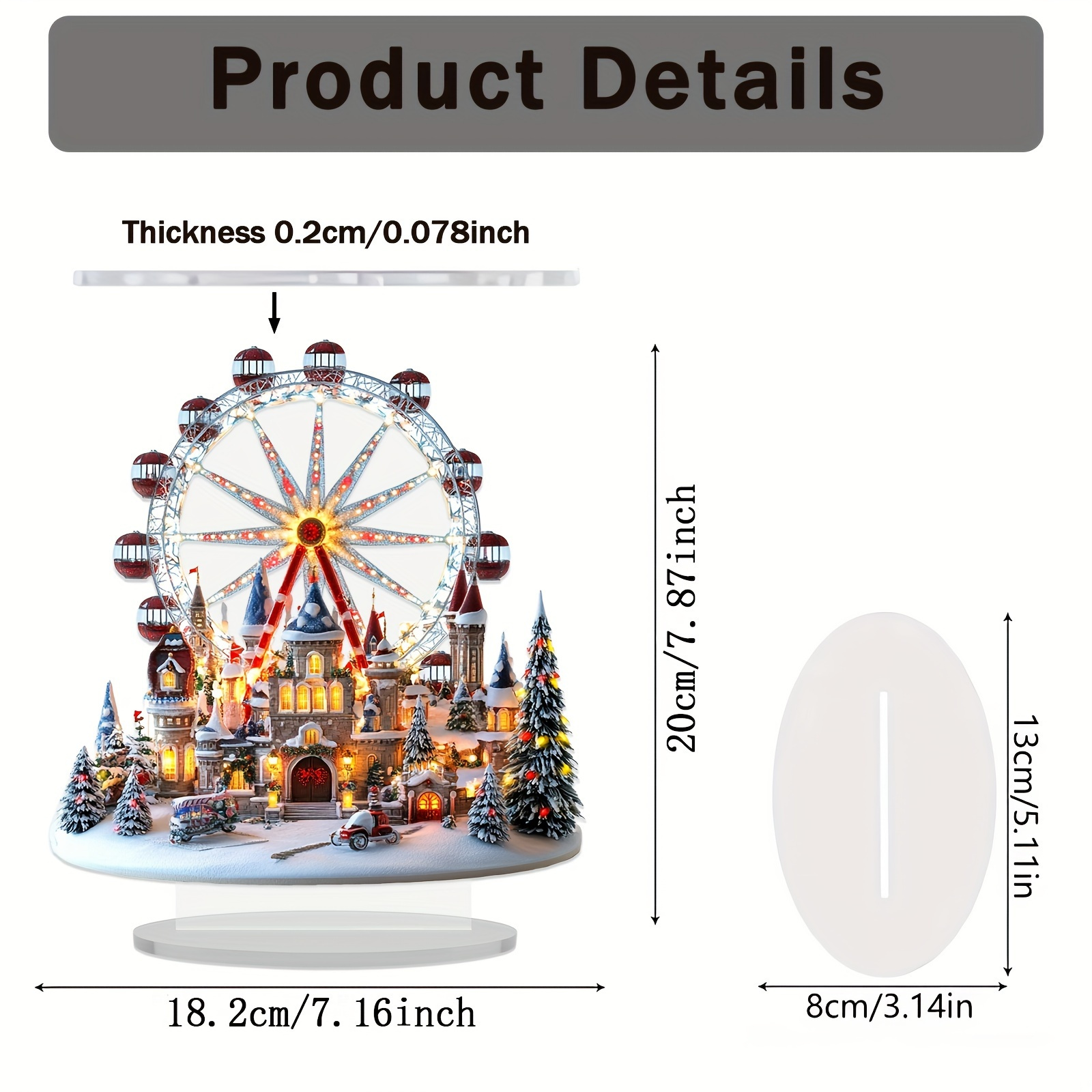 TEMU 1pc Boho Acrylic Christmas Village Tabletop Decoration Wheel - 7.16x7.87 Flat Multipurpose Decor For , No Text Design