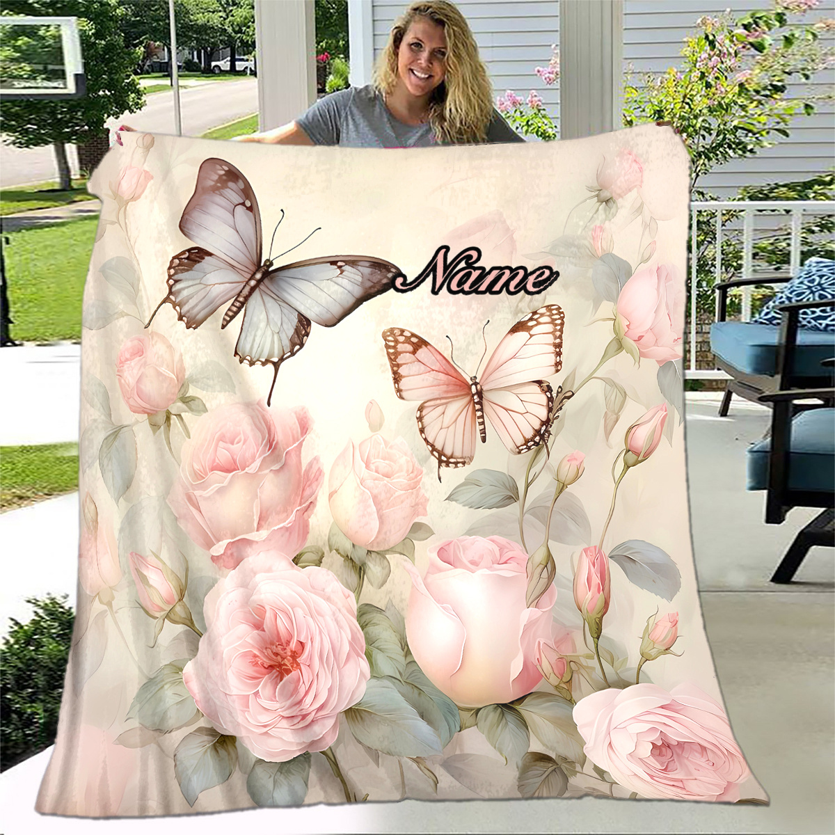 1pc customized name floral flannel blanket soft Temu Germany