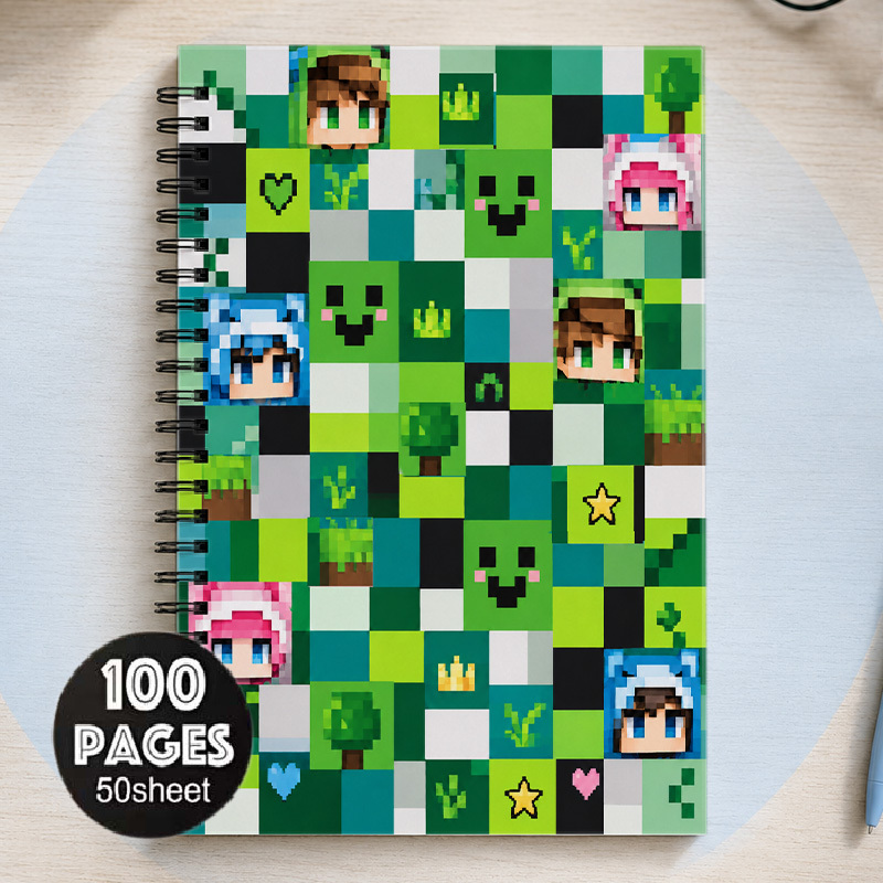 TEMU A Spiral-bound Notebook Featuring A 2d Flat-printed Pattern Of Style With A Face. The Cover Has A Colorful High-definition Print, And The Inner