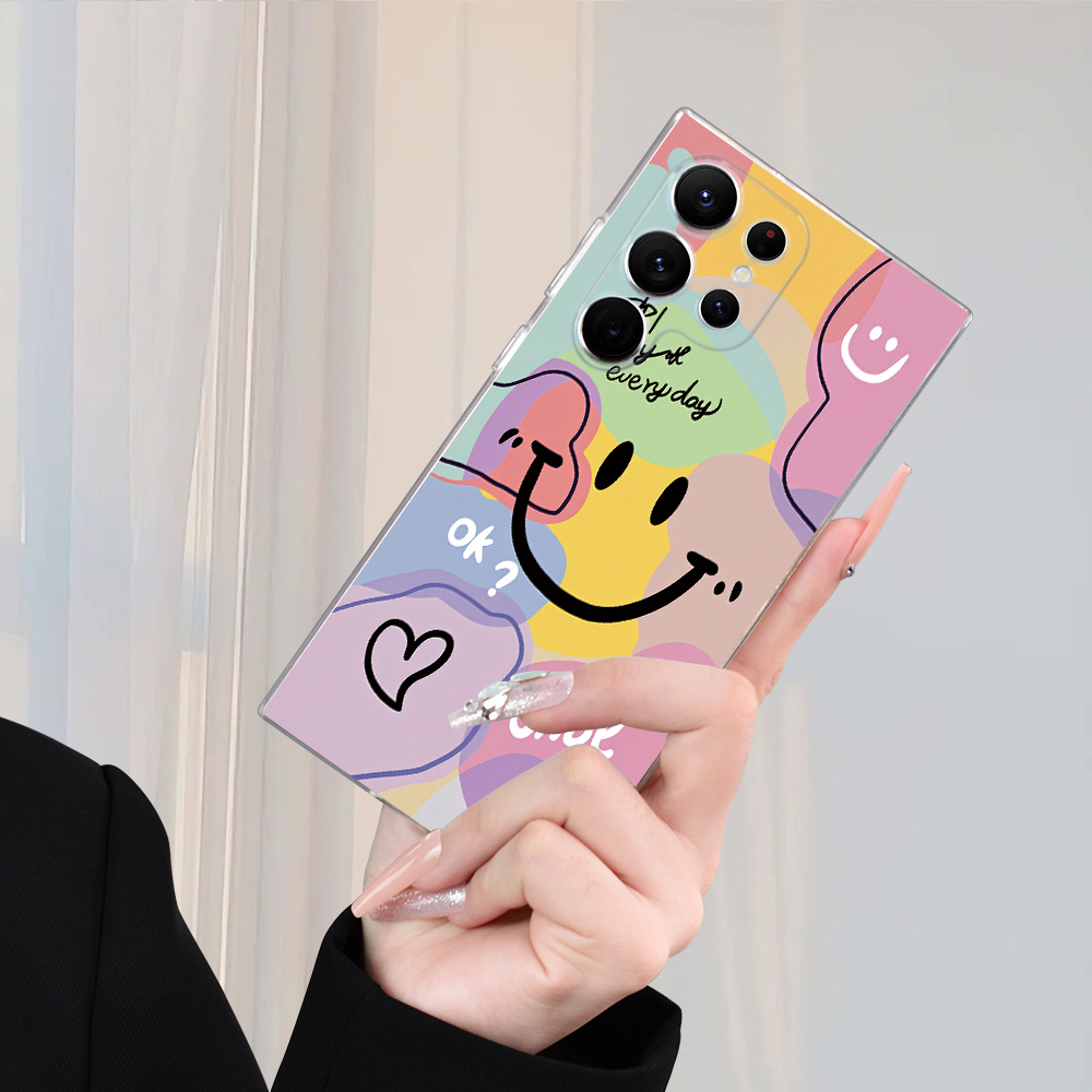 TEMU Phone Case: Transparent Minimalist Style Printed Multicolor Face Anti-slip Anti-drop Phone Case, Suitable For
