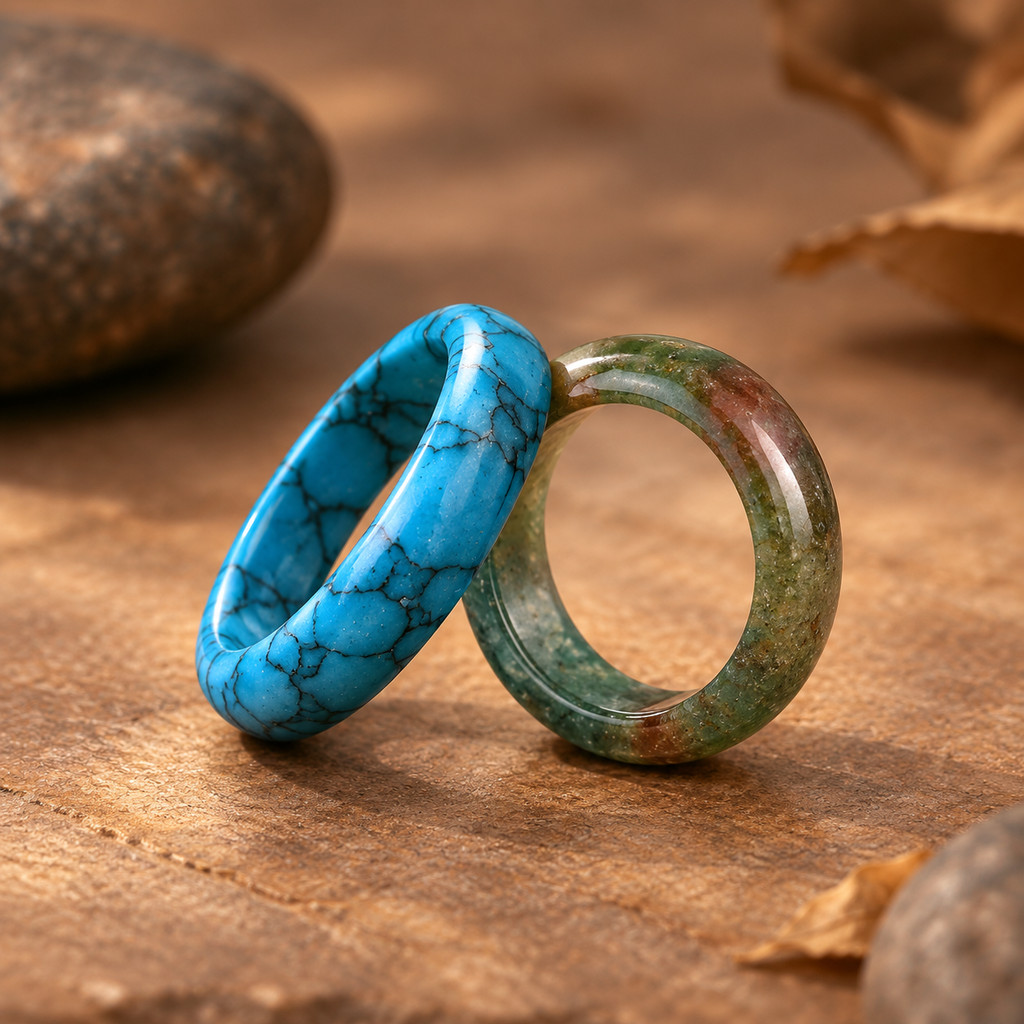 2pcs Bohemian Multi-Color Agate & Turquoise Ring Set