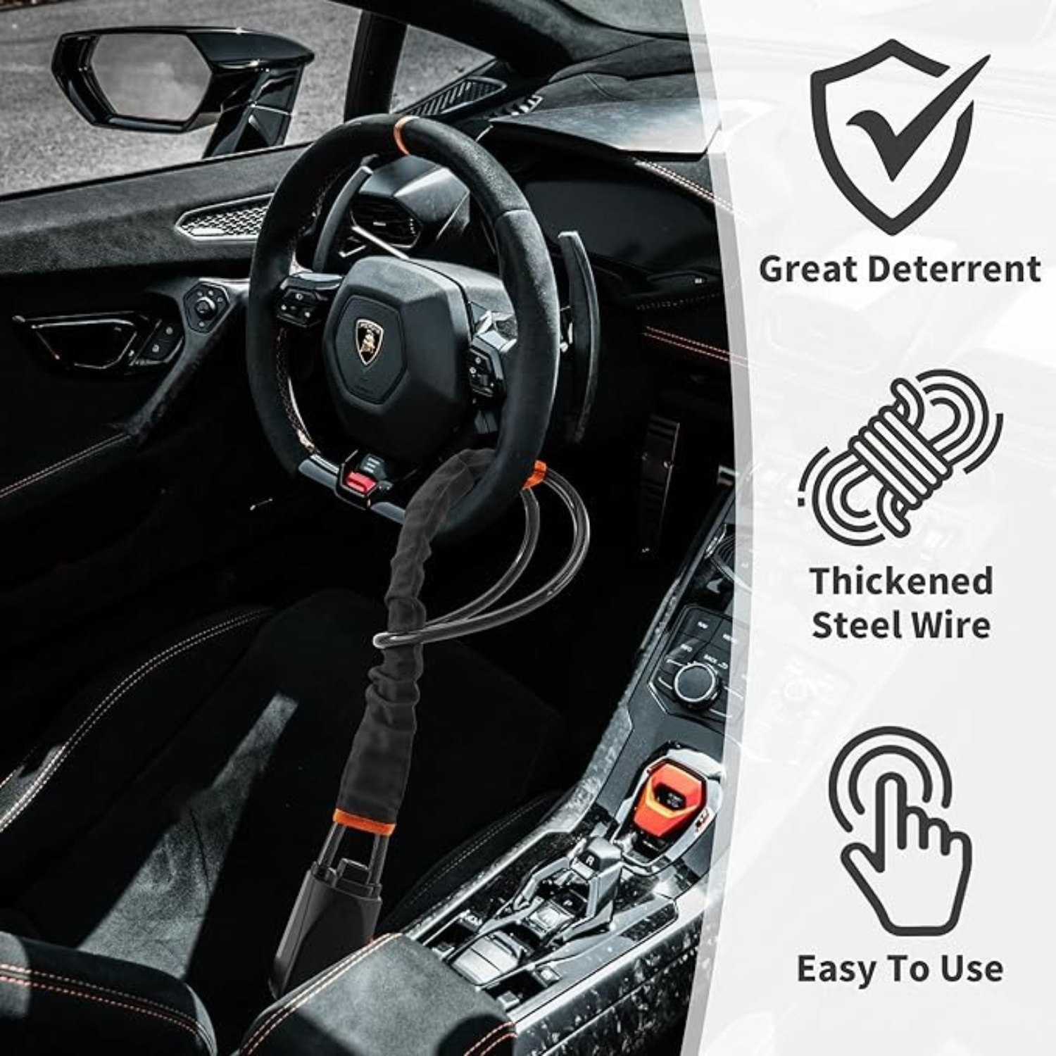 TEMU 1 pièce Serrure de volant de voiture, dispositif antivol pour serrure de ceinture de sécurité, longueur max. 17', petite serrure de sécurité
