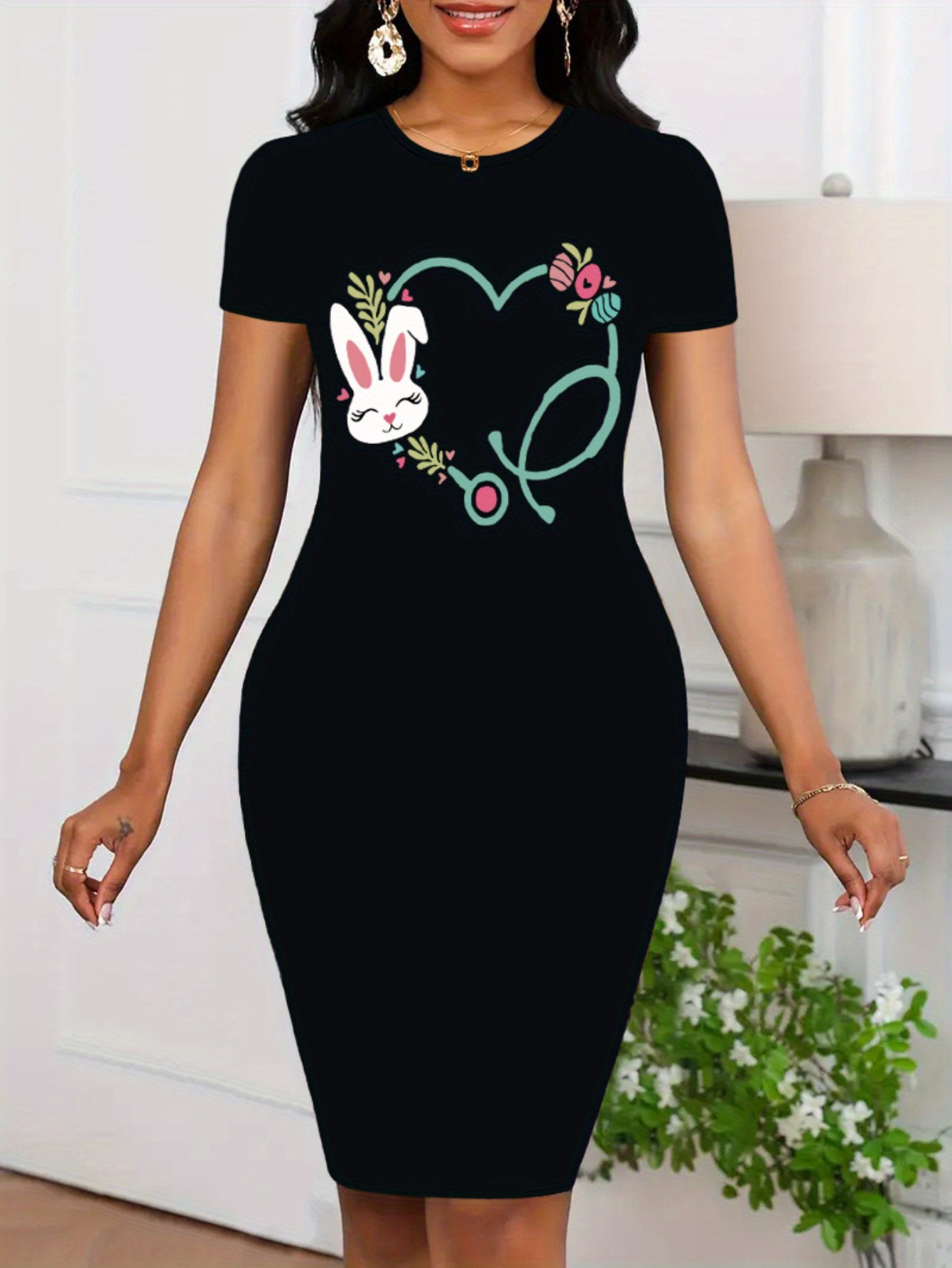 easter themed printed sweatshirt dress casual fitted short - Temu Mauritius