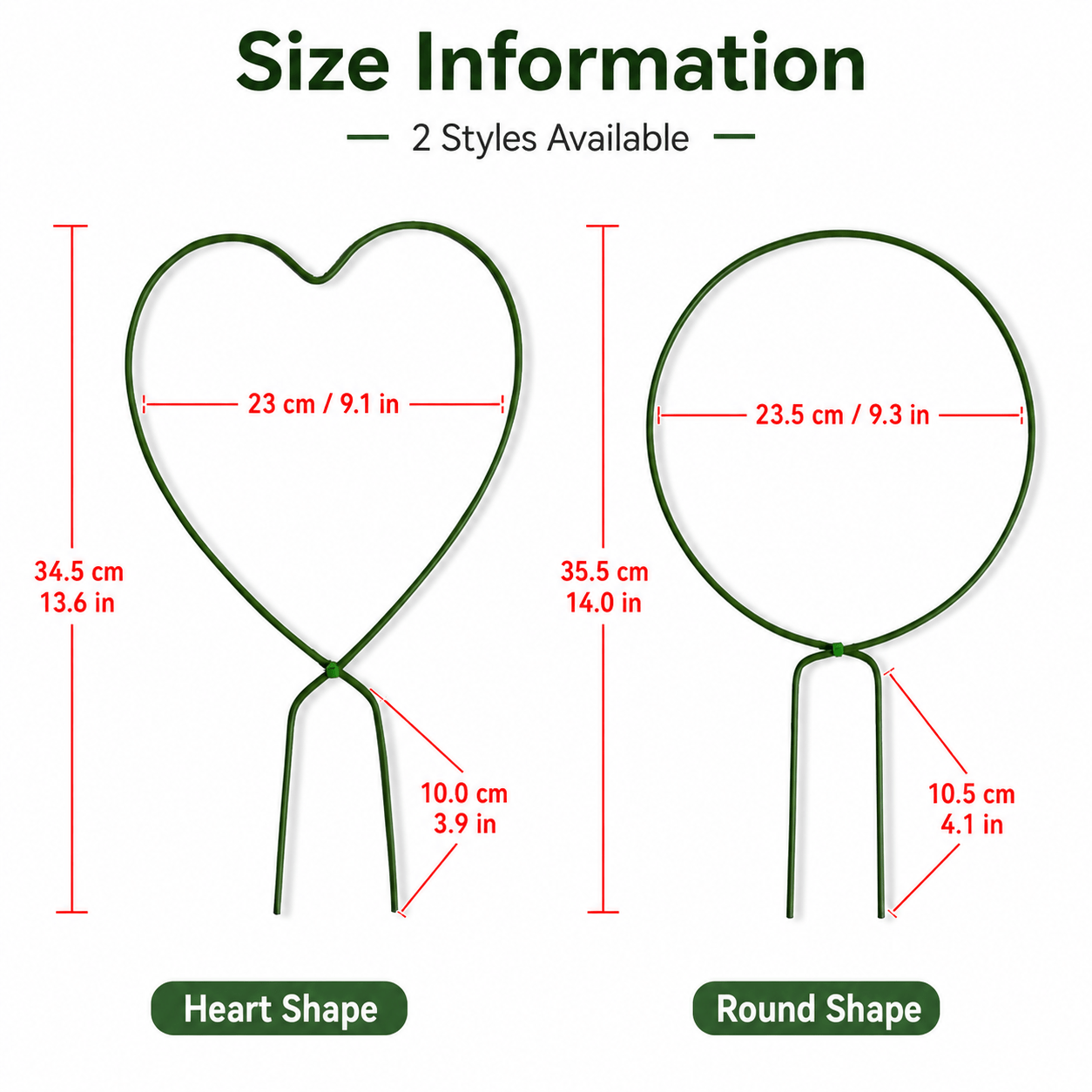 TEMU 2pcs Plant Support Trellis, Heavy-duty Metal Climbing Frames With Round And Heart Shapes For Garden Vines, Flowers And Potted Plants