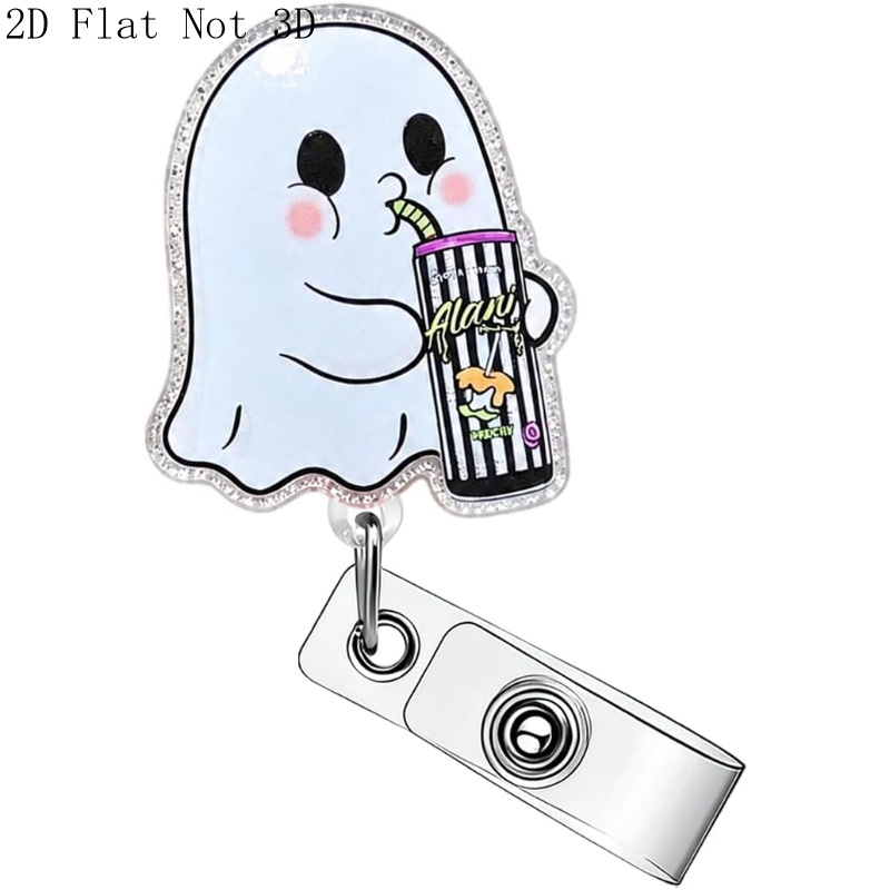 TEMU 2d [2d] Halloween Badge Reel, Acrylic Halloween Retractable Badge Holder With Alligator Clip, Cute With Soda Cup Badge Holder, Suitable For