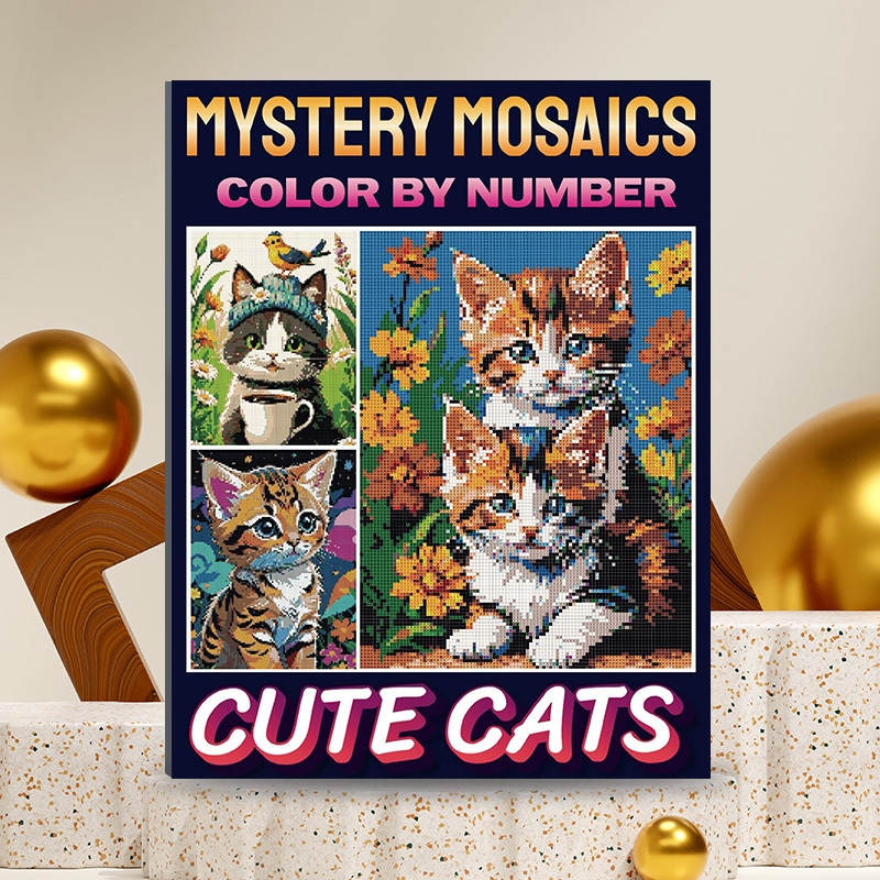 Image of Cat Puzzle: Mosaic Book - Adult Relaxation And Magical Coloring Book - Squares, Rhombuses, Dots