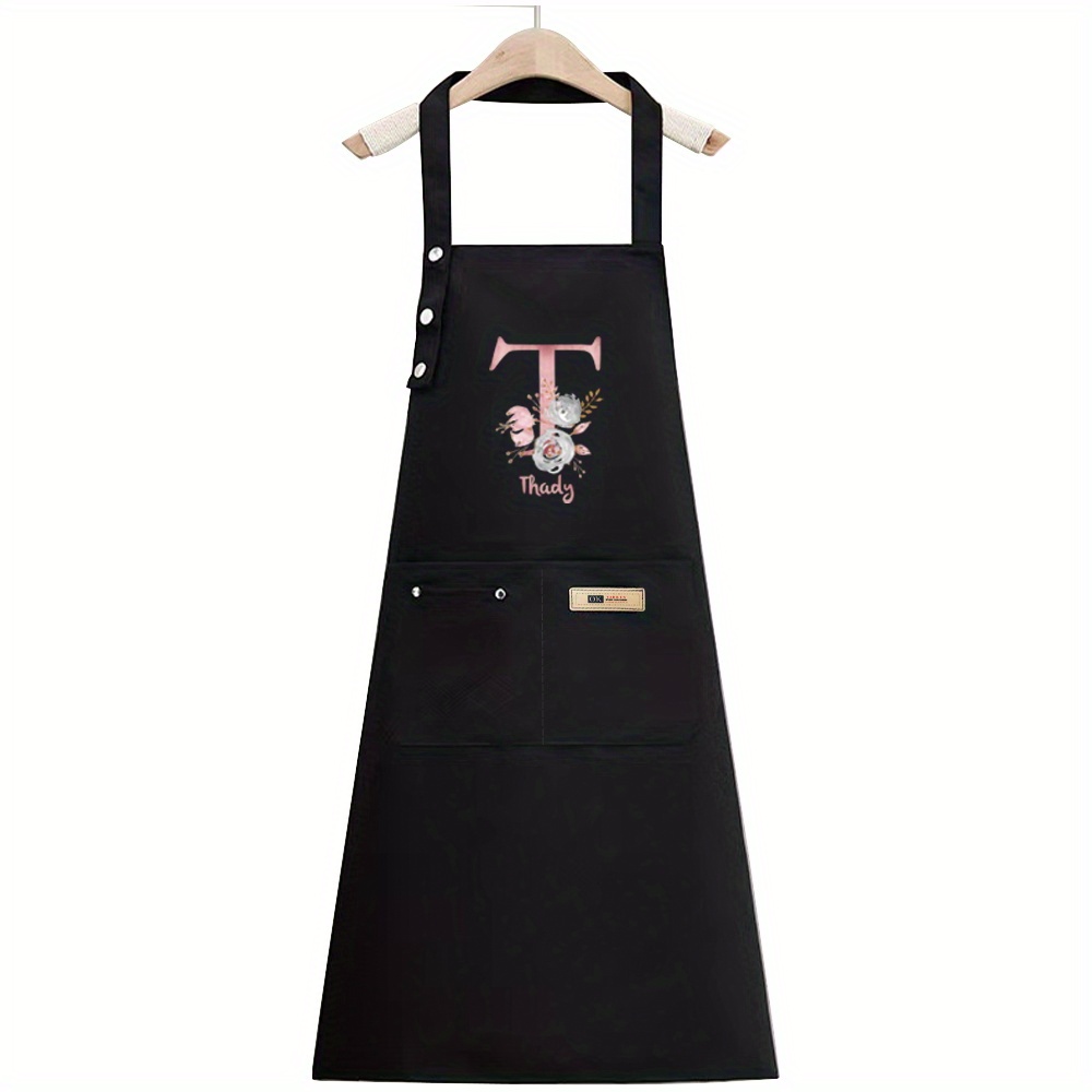 TEMU 1pc Personalized Chef Apron - Name/text, Heavy-duty Thickened Durable Blend (), Black With Design, Comfortable & Cooking Apron For S, Chefs,