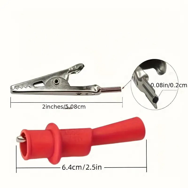 Pinza de prueba de cocodrilo y caimán para multímetro, pinza de prueba - Rojo y Negro, PVC aislado, chapado, accesorio de instrumento de medición industrial