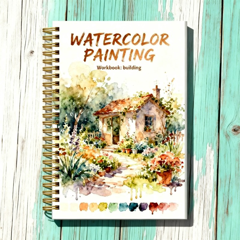 TEMU Cahier d'exercices d'aquarelle pour débutants de 34 pages pour adultes, 'entraînement à la peinture d'architecture pour aquarelle et crayon de