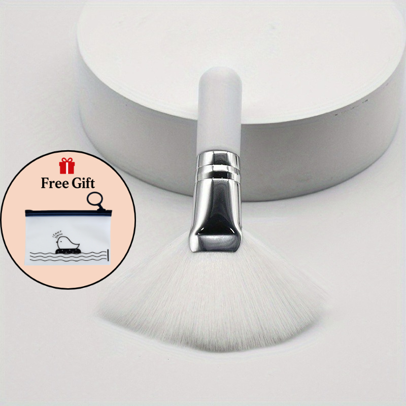 TEMU 2pcs Set: Fan-shaped Face Brush + 1 Storage Pouch, With Soft Nylon Bristles - Skin, Portable, Fragrance-free, Suitable For Normal Skin Types,