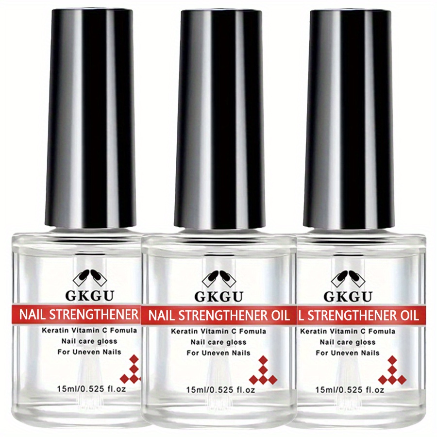 TEMU 3pcs Gkgu Keratin Nail Hardener - Fast-drying, Shiny Finish, Stops Chipping & Peeling, Against Damage, -free, Formaldehyde-free, Ideal For & Thick Nails