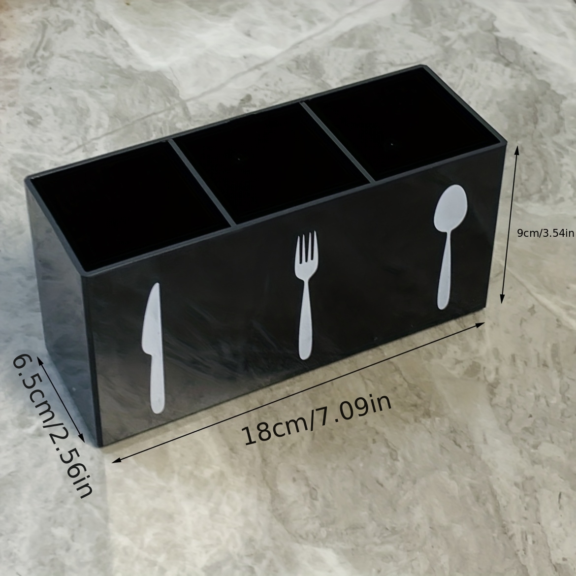 TEMU 3-tier Acrylic Tableware Organizer Box | Durable Plastic Kitchen & Dining Storage For Knives, Forks, Spoons - Space-saving Design With Black