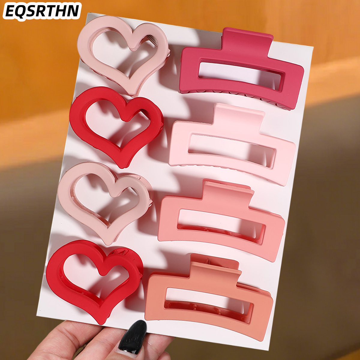TEMU 8pcs Of Matte Heart And Square-shaped Hair Clips, Medium-sized For Women, Non-slip Updo Hairpins, Cute And Sweet Pink Back Clips, Jaw Clips, And Hairpins, Wear And Valentine's Day Gifts
