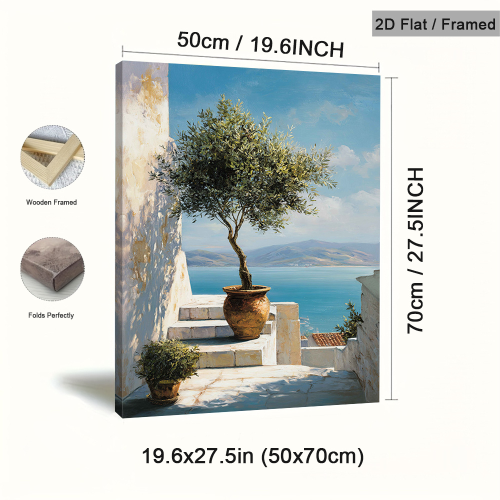 TEMU 2d Flat, 2d Flat, 1pc Framed Mediterranean Canvas Paintings, Seaside Art Prints, Terrain Wall Arts, Vintage Wall Decor Poster, Fashion