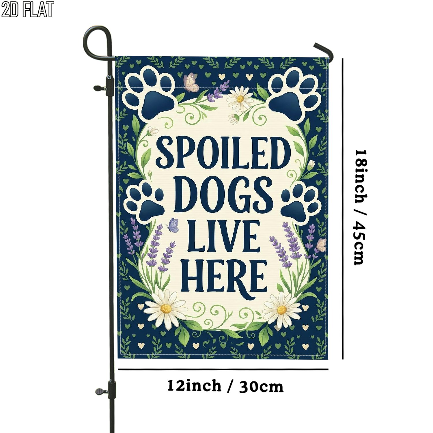 TEMU 2d Flat - 2d Flat - 2d Flat 1pc Outdoor Garden Flag Navy Floral Paw Print Double-sided Flag Porch Decoration For Garden Outside Yard Decoration
