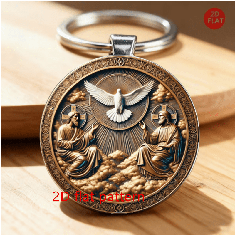 TEMU Piatto 2D, 1 pz Regalo Significativo 2D: Portachiavi Piatto 2D con dello Spirito Santo e , Piatto 2D