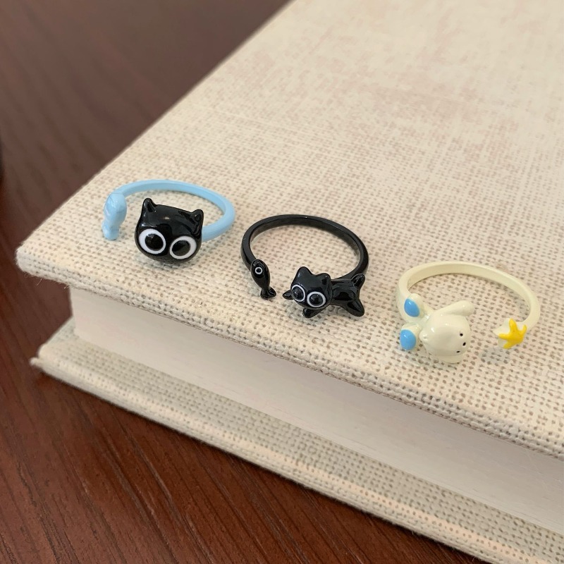 Women's Cat & Fish Open Adjustable Ring