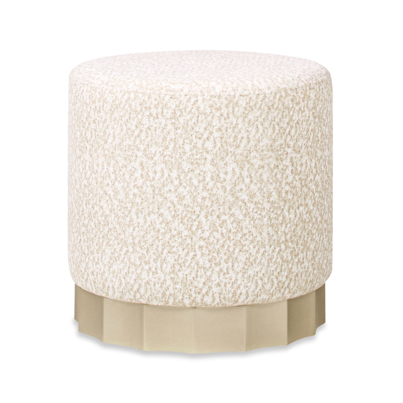 Hampton 18' Round Upholstered Ottoman with Scalloped Base Speckled Egg Beige Chenille