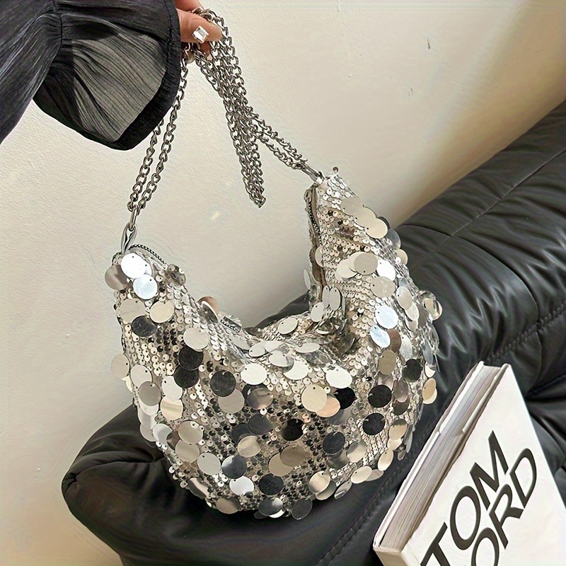 Shiny Sequin Women' Disco Ball Purse Single Shoulder Crossbody Bag Evening Underarm Bag